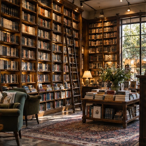 A warm library interior filled with books, reading chairs, and soft natural light.